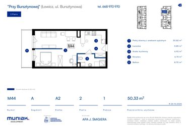 Rzut - Mieszkanie na sprzedaż 1 pokój o powierzchni 50,33 m² - numer 44A w Przy Bursztynowej