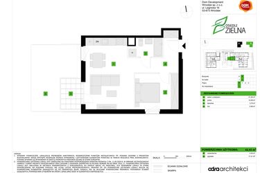 Rzut - Mieszkanie na sprzedaż 2 pokoje o powierzchni 42,43 m² - numer B1 w Osiedle Zielna IV faza 2