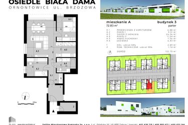 Rzut - Mieszkanie na sprzedaż 3 pokoje o powierzchni 72,83 m² - numer A.3 w Osiedle "Biała Dama"
