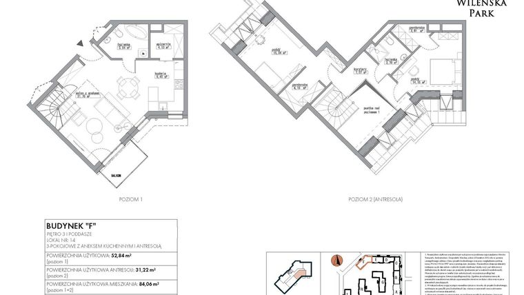 Rzut - Mieszkanie na sprzedaż 3 pokoje o powierzchni 94,94 m² - numer F15 w Wileńska Park