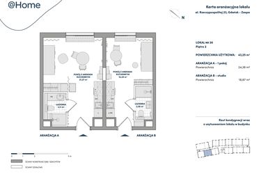 Rzut - Mieszkanie na sprzedaż 2 pokoje o powierzchni 43,25 m² - numer 26 w AtHome - Apartamenty inwestycyjne