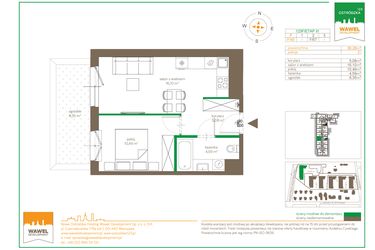 Rzut - Mieszkanie na sprzedaż 2 pokoje o powierzchni 36,26 m² - numer F/43 w Ostródzka 123 - III etap
