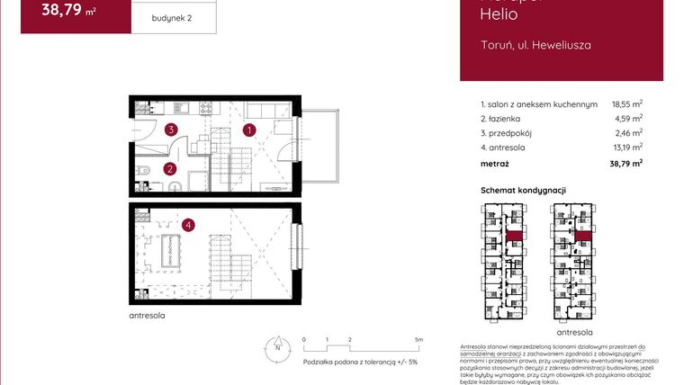 Rzut - Mieszkanie na sprzedaż 1 pokój o powierzchni 38,82 m² - numer 2.A.2.15 w Murapol Helio