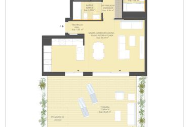 Rzut - Mieszkanie na sprzedaż 2 pokoje o powierzchni 93 m² - numer 9.7.A w Sea Gardens - Campoamor