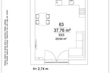 Rzut - Mieszkanie na sprzedaż 1 pokój o powierzchni 37,76 m² - numer 63 w Osiedle Teatralne 19