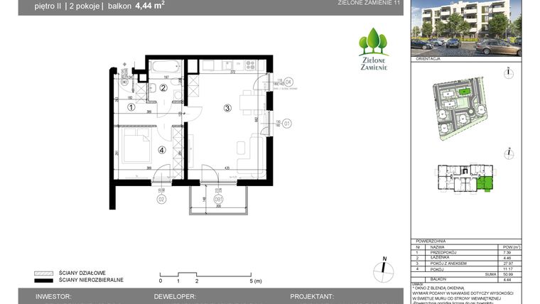 Rzut - Mieszkanie na sprzedaż 2 pokoje o powierzchni 50,99 m² - numer 1C.14 w Zielone Zamienie XI
