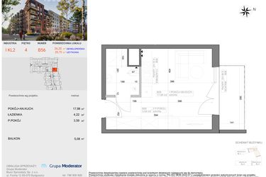 Rzut - Mieszkanie na sprzedaż 1 pokój o powierzchni 25,79 m² - numer I-B56 w Industria etap I-B