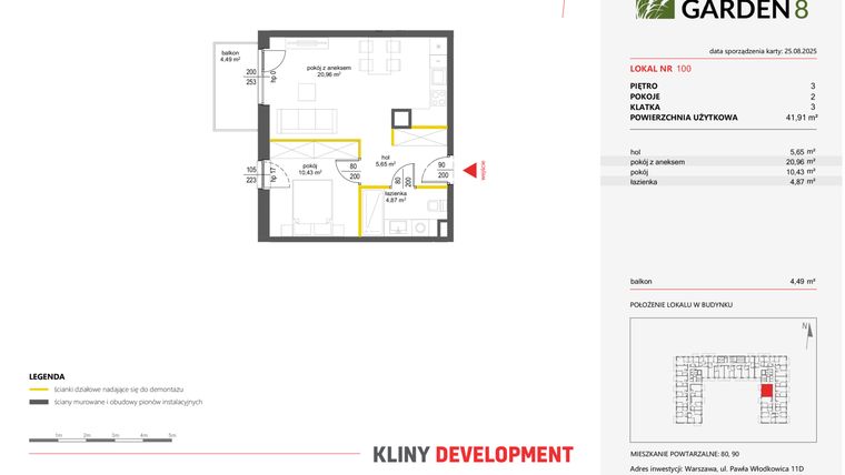Rzut - Mieszkanie na sprzedaż 2 pokoje o powierzchni 41,91 m² - numer 100 w Nova Viva Garden 8