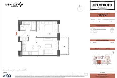 Rzut - Mieszkanie na sprzedaż 2 pokoje o powierzchni 38,62 m² - numer A.09 w Premiera Bemowo