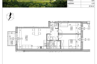 Rzut - Mieszkanie na sprzedaż 3 pokoje o powierzchni 67,44 m² - numer C3.05.59 w Osiedle Panorama Wiślana Etap III - budynek C3