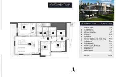 Rzut - Mieszkanie na sprzedaż 4 pokoje o powierzchni 124,31 m² - numer M2A w Apartamenty pod Stokiem