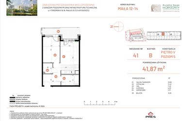 Rzut - Mieszkanie na sprzedaż 2 pokoje o powierzchni 41,87 m² - numer 12.41 w Osiedle Nowe Horyzonty etap III