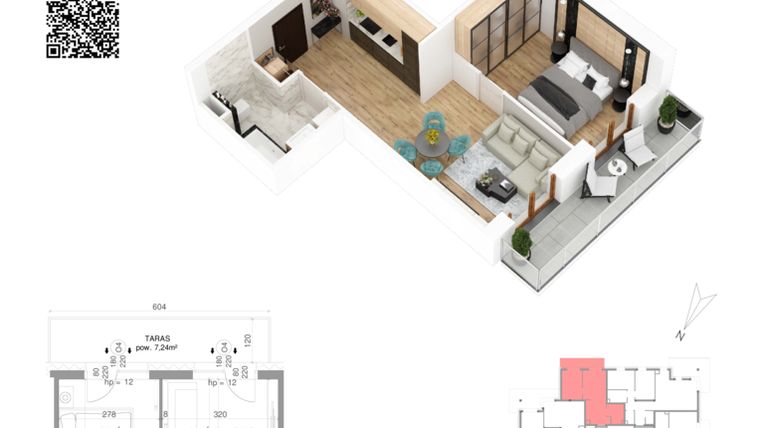 Rzut - Mieszkanie na sprzedaż 2 pokoje o powierzchni 38,53 m² - numer 24 w Villa Park - Etap IV