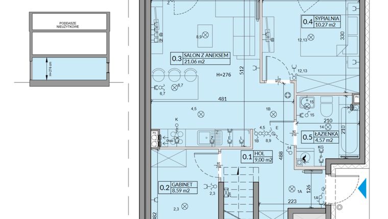 Rzut - Mieszkanie na sprzedaż 3 pokoje o powierzchni 53,49 m² - numer 62A w Domy na Witosa etap 2A i 2B