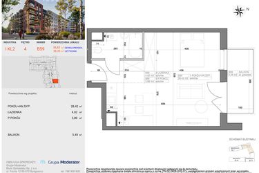Rzut - Mieszkanie na sprzedaż 1 pokój o powierzchni 36,33 m² - numer I-B59 w Industria etap I-B