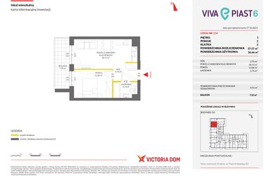 Rzut - Mieszkanie na sprzedaż 2 pokoje o powierzchni 37,57 m² - numer 114 w Viva Piast 6