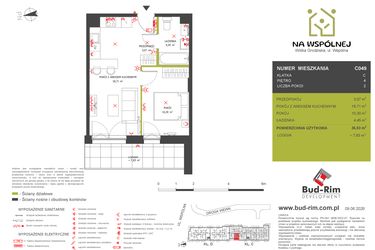 Rzut - Mieszkanie na sprzedaż 2 pokoje o powierzchni 36,53 m² - numer C49 w Na Wspólnej etap 2