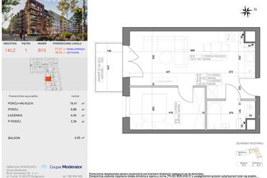 Rzut - Mieszkanie na sprzedaż 2 pokoje o powierzchni 36,65 m² - numer I-B15 w Industria etap I-B