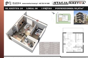 Rzut - Mieszkanie na sprzedaż 2 pokoje o powierzchni 40,97 m² - numer M6 w Stacja Krzywa