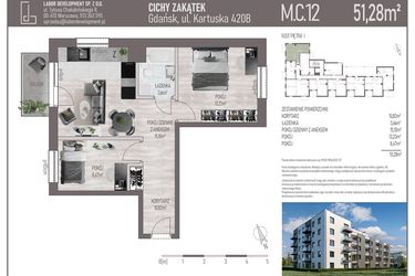 Rzut - Mieszkanie na sprzedaż 3 pokoje o powierzchni 51,28 m² - numer M.C.12 w Cichy Zakątek