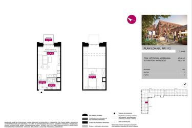 Rzut - Mieszkanie na sprzedaż 1 pokój o powierzchni 46,9 m² - numer G2.112 w Fuzja Lofty
