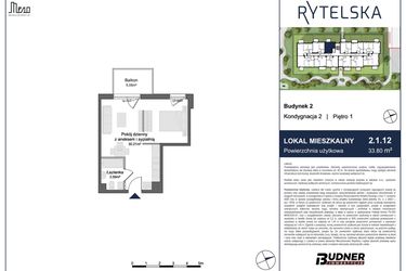 Rzut - Mieszkanie na sprzedaż 1 pokój o powierzchni 33,8 m² - numer 2.1.12 w Rytelska