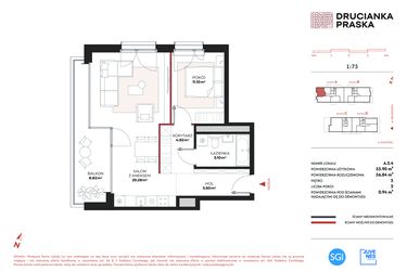 Rzut - Mieszkanie na sprzedaż 2 pokoje o powierzchni 55,9 m² - numer A.5.4 w Drucianka Praska