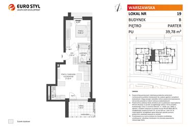 Rzut - Mieszkanie na sprzedaż 2 pokoje o powierzchni 39,78 m² - numer B.19 w Osiedle Warszawska etap III