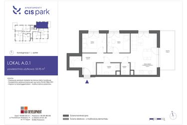 Rzut - Mieszkanie na sprzedaż 3 pokoje o powierzchni 55,95 m² - numer A.0.1 w CIS Park