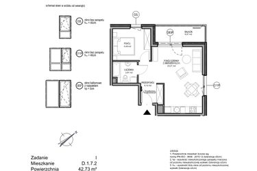 Rzut - Mieszkanie na sprzedaż 2 pokoje o powierzchni 42,73 m² - numer D.1.7.2 w Rumia Centralna