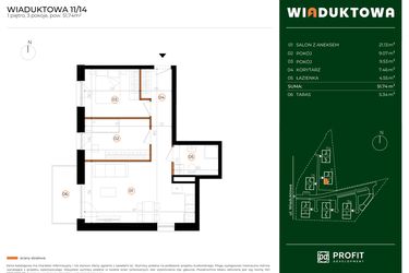 Rzut - Mieszkanie na sprzedaż 3 pokoje o powierzchni 51,74 m² - numer 11.14 w Wiaduktowa