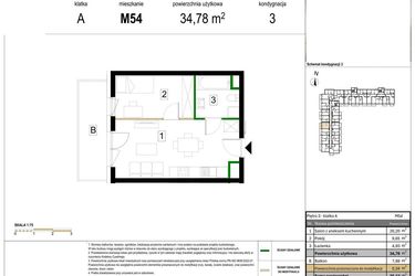 Rzut - Mieszkanie na sprzedaż 2 pokoje o powierzchni 34,78 m² - numer M54 w Zagórskie Tarasy