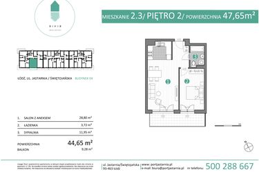 Rzut - Mieszkanie na sprzedaż 2 pokoje o powierzchni 47,65 m² - numer 04.2.3 w Port Jastarnia bud. 01, 04