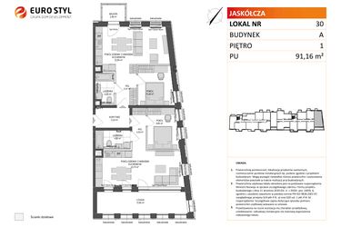 Rzut - Mieszkanie na sprzedaż 4 pokoje o powierzchni 91,13 m² - numer A.30 w Jaskółcza