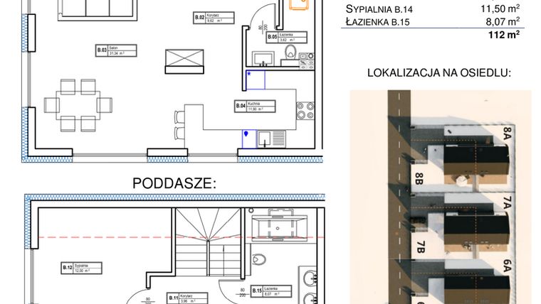 Rzut - Dom na sprzedaż 4 pokoje o powierzchni 112 m² - numer 5B w Osiedle Łanowa etap II