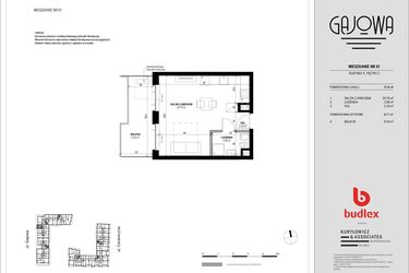 Rzut - Mieszkanie na sprzedaż 1 pokój o powierzchni 31,43 m² - numer 61 w Gajowa bud. A