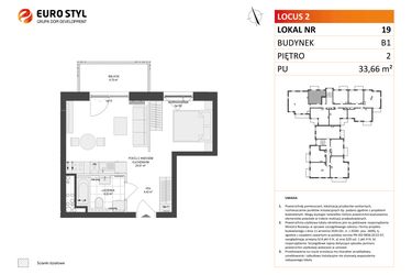 Rzut - Mieszkanie na sprzedaż 1 pokój o powierzchni 33,66 m² - numer 19 w Locus 2