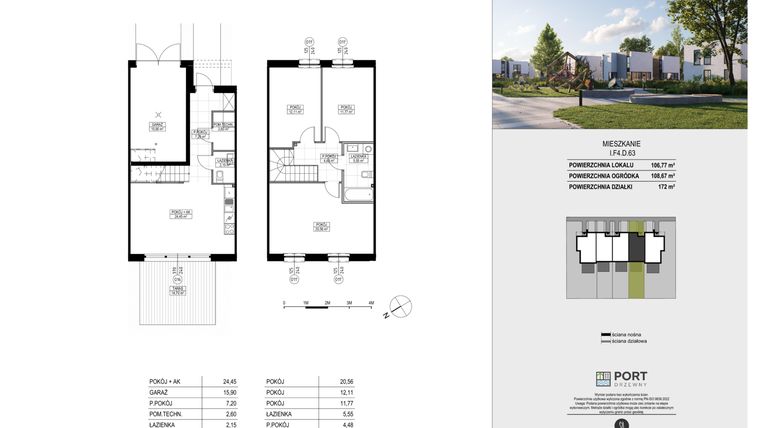 Rzut - Dom na sprzedaż 4 pokoje o powierzchni 106,77 m² - numer I.F4.D.63 w Port Drzewny