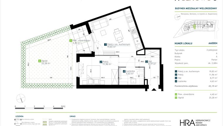 Rzut - Mieszkanie na sprzedaż 2 pokoje o powierzchni 45,19 m² - numer AA0004 w M Bemowo