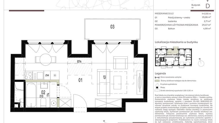 Rzut - Mieszkanie na sprzedaż 1 pokój o powierzchni 29,57 m² - numer D.5.2 w Nowa Stawowa
