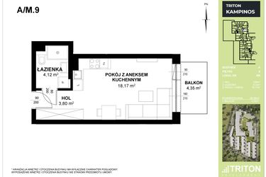 Rzut - Mieszkanie na sprzedaż 1 pokój o powierzchni 26,09 m² - numer A_M9 w Triton Kampinos III