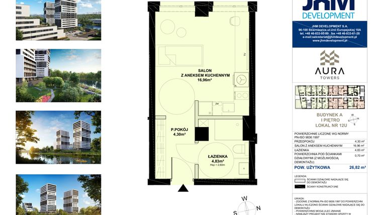 Rzut - Lokal użytkowy na sprzedaż 1 pokój o powierzchni 26,79 m² - numer A.1.12U w Aura Towers