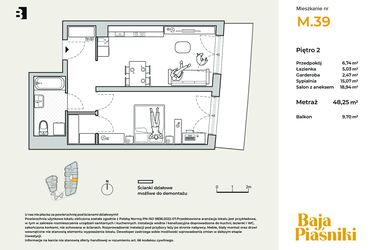 Rzut - Mieszkanie na sprzedaż 2 pokoje o powierzchni 48,25 m² - numer M39 w Baja Piaśniki