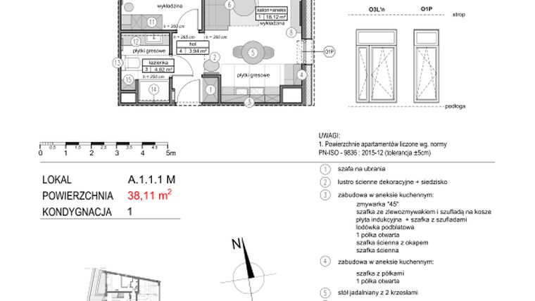 Rzut - Mieszkanie na sprzedaż 2 pokoje o powierzchni 38,09 m² - numer A.1.1.1M w Mikołajki Apartamenty