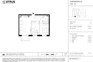 Rzut - Mieszkanie na sprzedaż 3 pokoje o powierzchni 58,01 m² - numer 4.A11-173 w Jurowiecka 22