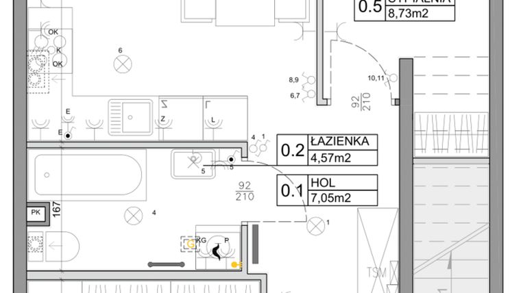 Rzut - Mieszkanie na sprzedaż 3 pokoje o powierzchni 48,03 m² - numer 55 w Manufaktura Marki 2 etap III