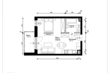 Rzut - Mieszkanie na sprzedaż 1 pokój o powierzchni 34,45 m² - numer B.1.20.1a w ATRIUM