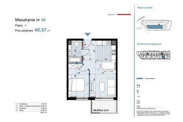 Rzut - Mieszkanie na sprzedaż 2 pokoje o powierzchni 40,57 m² - numer 40 w Medyków 32