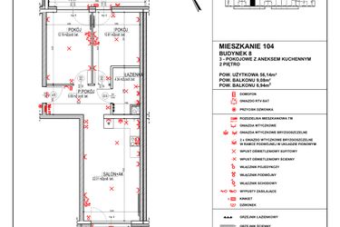 Rzut - Mieszkanie na sprzedaż 3 pokoje o powierzchni 56,14 m² - numer 8.104 w Osiedle 4 Pory Roku - Etap VII