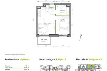 Rzut - Mieszkanie na sprzedaż 2 pokoje o powierzchni 34,96 m² - numer M2/2/2/10 w Przy Parku Vita